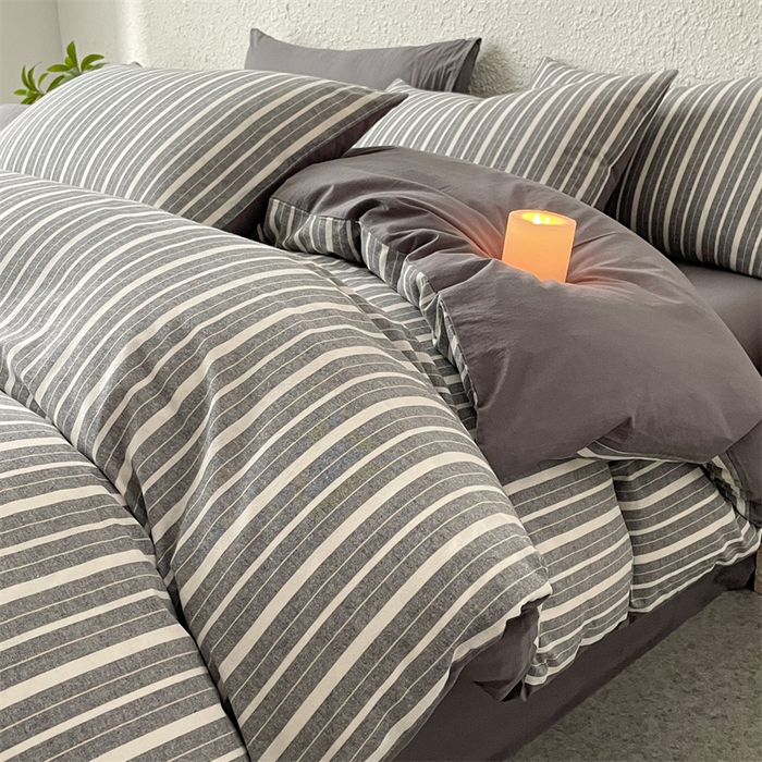 91家纺网 家纺一手货源 找家纺 曲之慕 2025新款亲肤舒适全棉纯棉色织水洗棉四件套 雅诗-灰