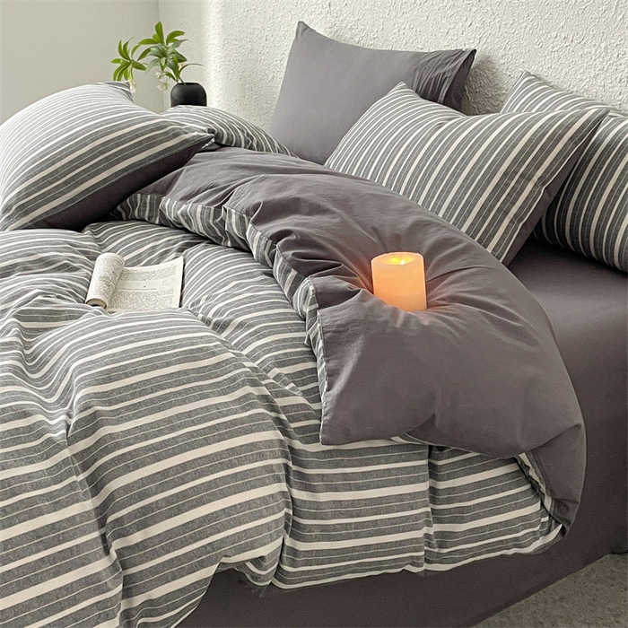 91家纺网 家纺一手货源 找家纺 曲之慕 2025新款亲肤舒适全棉纯棉色织水洗棉四件套 雅诗-灰