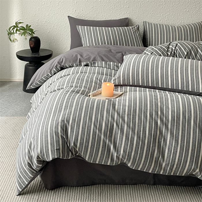 91家纺网 家纺一手货源 找家纺 曲之慕 2025新款亲肤舒适全棉纯棉色织水洗棉四件套 雅诗-灰