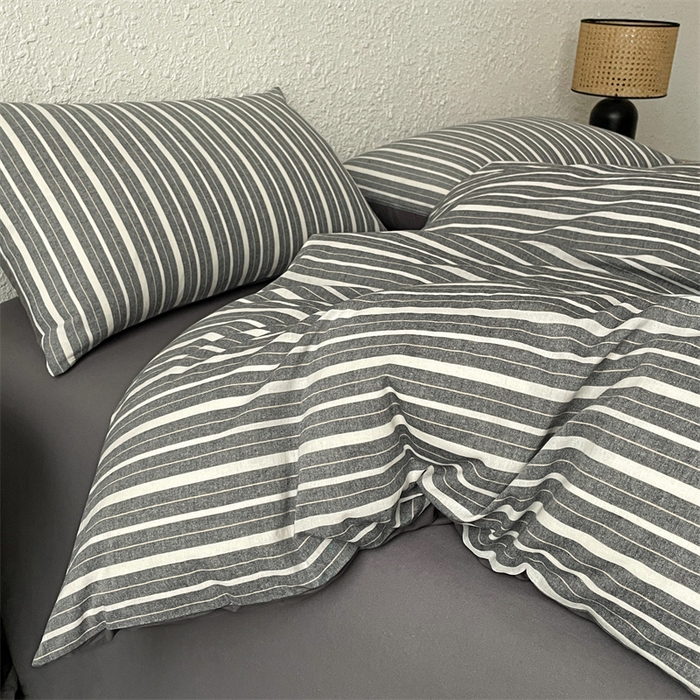 91家纺网 家纺一手货源 找家纺 曲之慕 2025新款亲肤舒适全棉纯棉色织水洗棉四件套 雅诗-灰