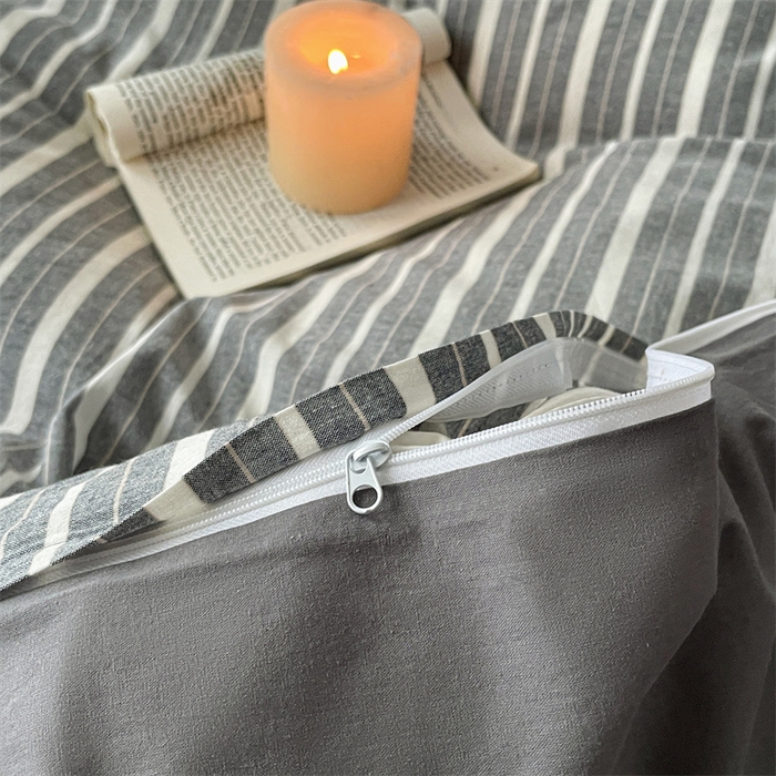 91家纺网 家纺一手货源 找家纺 曲之慕 2025新款亲肤舒适全棉纯棉色织水洗棉四件套 雅诗-灰