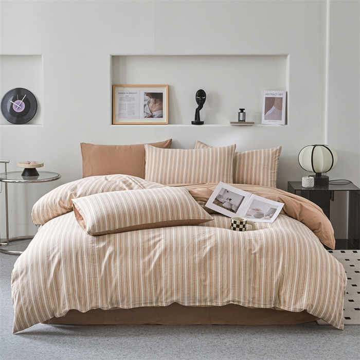 曲之慕 2025新款亲肤舒适全棉纯棉色织水洗棉四件套 雅诗-咖