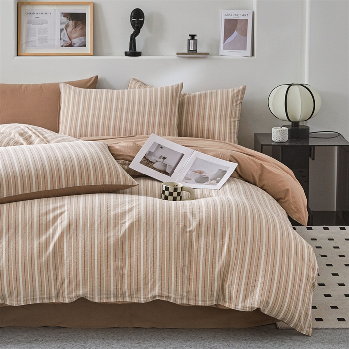 91家纺网 家纺一手货源 找家纺 曲之慕 2025新款亲肤舒适全棉纯棉色织水洗棉四件套 雅诗-咖