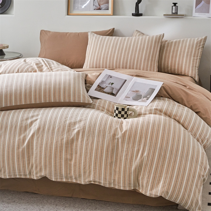 91家纺网 家纺一手货源 找家纺 曲之慕 2025新款亲肤舒适全棉纯棉色织水洗棉四件套 雅诗-咖