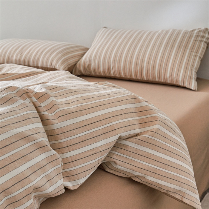 91家纺网 家纺一手货源 找家纺 曲之慕 2025新款亲肤舒适全棉纯棉色织水洗棉四件套 雅诗-咖