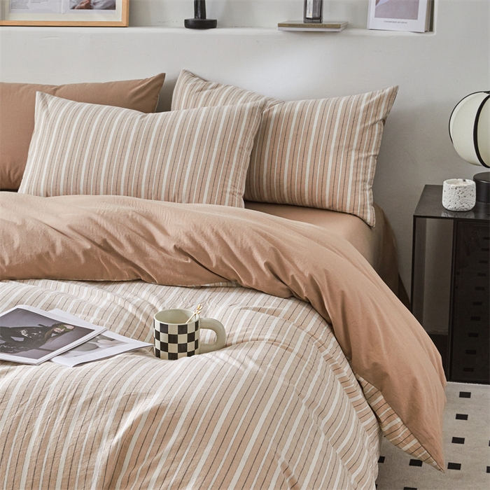 91家纺网 家纺一手货源 找家纺 曲之慕 2025新款亲肤舒适全棉纯棉色织水洗棉四件套 雅诗-咖