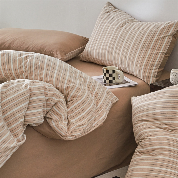 91家纺网 家纺一手货源 找家纺 曲之慕 2025新款亲肤舒适全棉纯棉色织水洗棉四件套 雅诗-咖