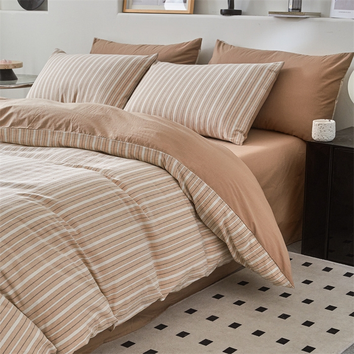 91家纺网 家纺一手货源 找家纺 曲之慕 2025新款亲肤舒适全棉纯棉色织水洗棉四件套 雅诗-咖