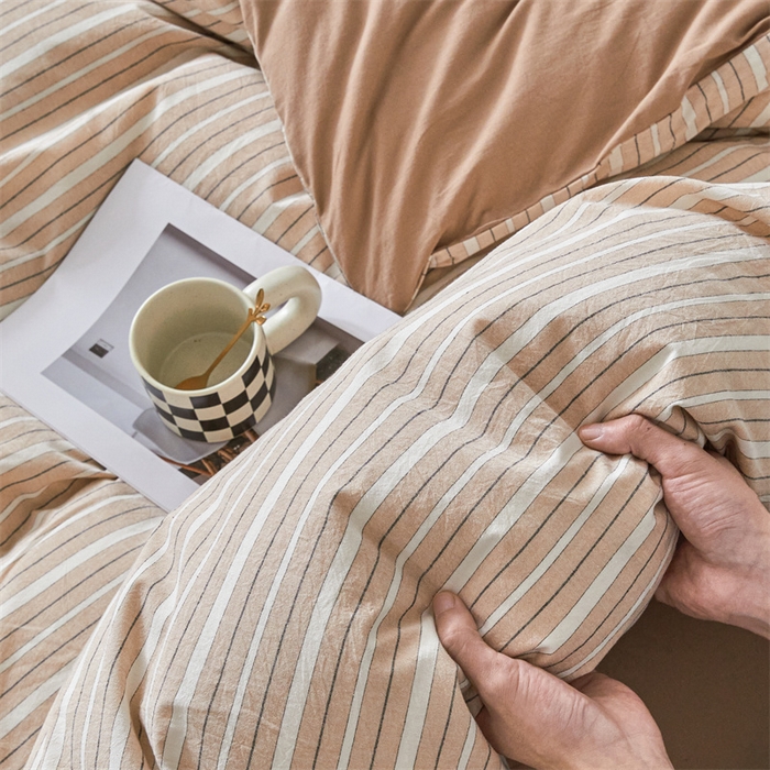 91家纺网 家纺一手货源 找家纺 曲之慕 2025新款亲肤舒适全棉纯棉色织水洗棉四件套 雅诗-咖