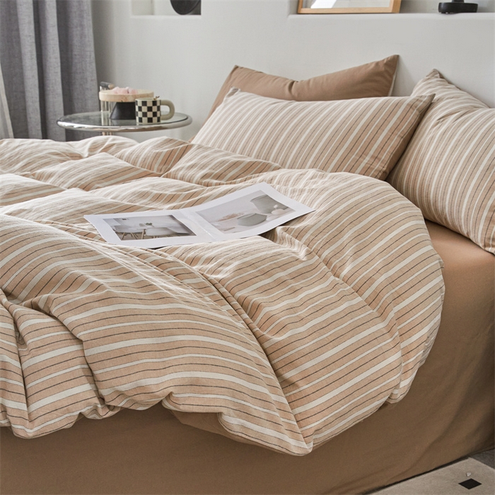 91家纺网 家纺一手货源 找家纺 曲之慕 2025新款亲肤舒适全棉纯棉色织水洗棉四件套 雅诗-咖