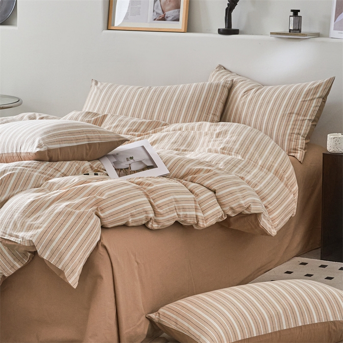 91家纺网 家纺一手货源 找家纺 曲之慕 2025新款亲肤舒适全棉纯棉色织水洗棉四件套 雅诗-咖