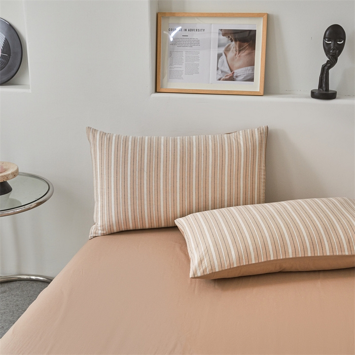 91家纺网 家纺一手货源 找家纺 曲之慕 2025新款亲肤舒适全棉纯棉色织水洗棉四件套 雅诗-咖