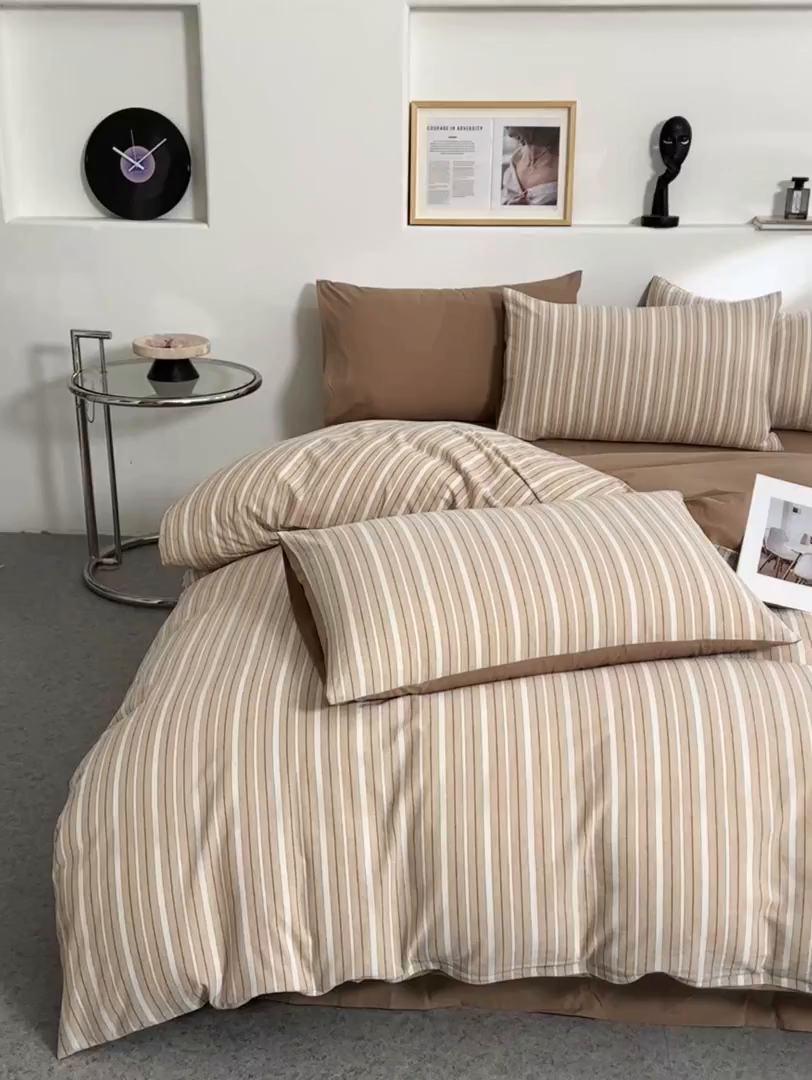 91家纺网 家纺一手货源 找家纺 曲之慕 2025新款亲肤舒适全棉纯棉色织水洗棉四件套 雅诗-咖