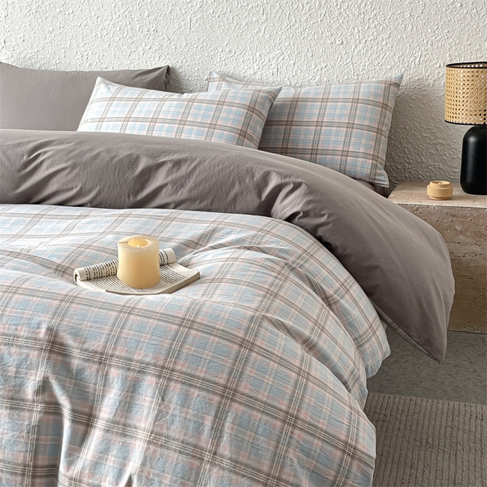 91家纺网 家纺一手货源 找家纺 曲之慕 2025新款亲肤舒适全棉纯棉色织水洗棉四件套 夕颜-兰