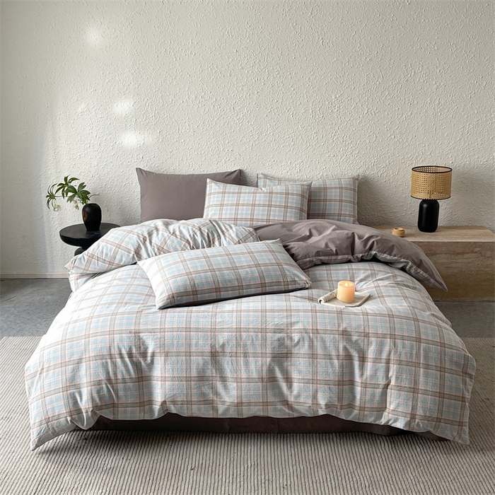 曲之慕 2025新款亲肤舒适全棉纯棉色织水洗棉四件套 夕颜-兰