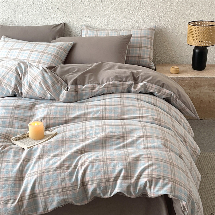 91家纺网 家纺一手货源 找家纺 曲之慕 2025新款亲肤舒适全棉纯棉色织水洗棉四件套 夕颜-兰