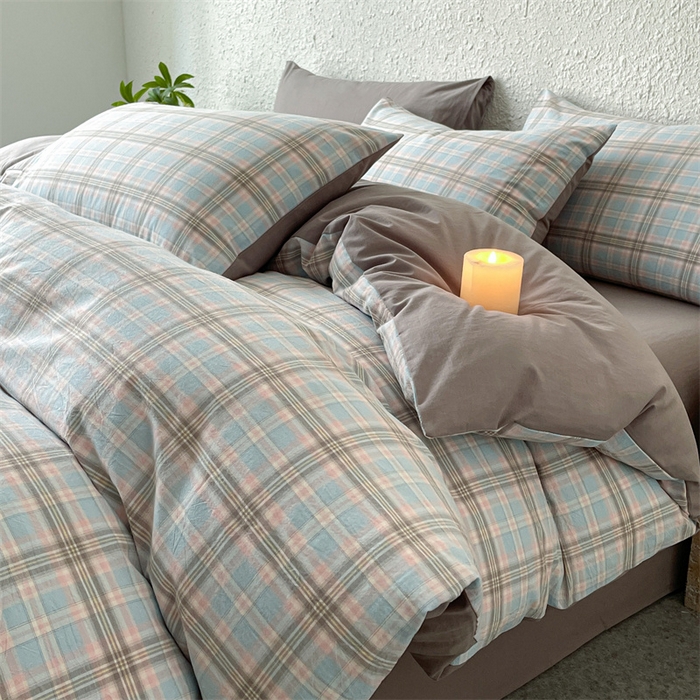 91家纺网 家纺一手货源 找家纺 曲之慕 2025新款亲肤舒适全棉纯棉色织水洗棉四件套 夕颜-兰