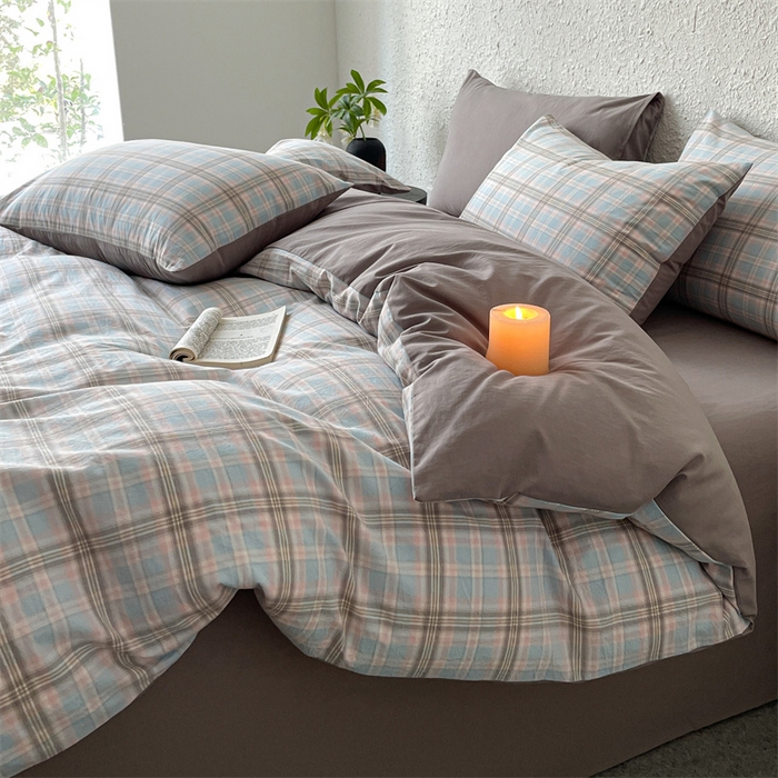 91家纺网 家纺一手货源 找家纺 曲之慕 2025新款亲肤舒适全棉纯棉色织水洗棉四件套 夕颜-兰