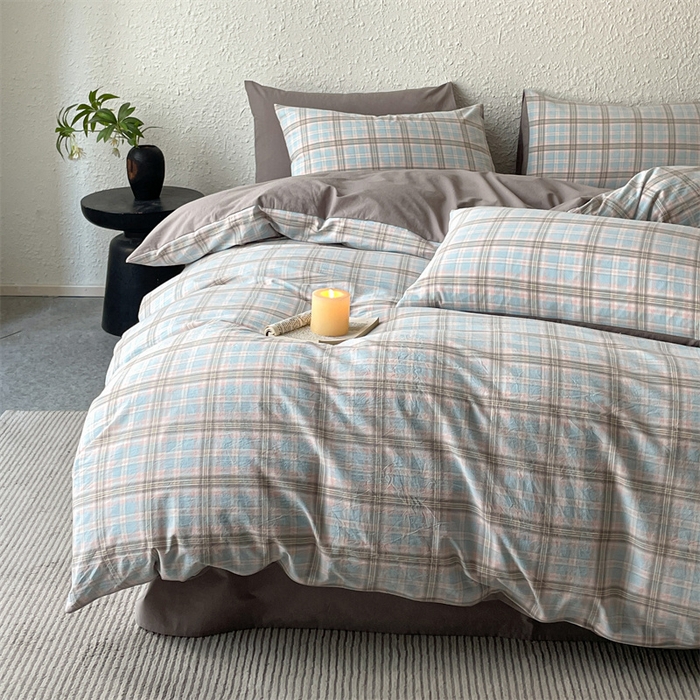 91家纺网 家纺一手货源 找家纺 曲之慕 2025新款亲肤舒适全棉纯棉色织水洗棉四件套 夕颜-兰