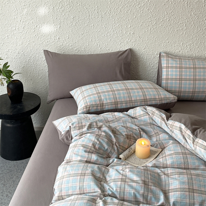 91家纺网 家纺一手货源 找家纺 曲之慕 2025新款亲肤舒适全棉纯棉色织水洗棉四件套 夕颜-兰