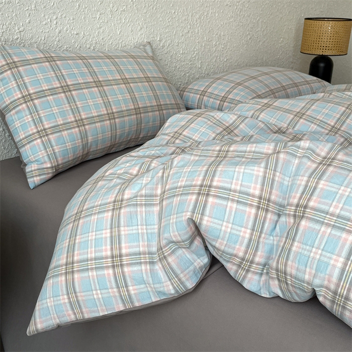 91家纺网 家纺一手货源 找家纺 曲之慕 2025新款亲肤舒适全棉纯棉色织水洗棉四件套 夕颜-兰