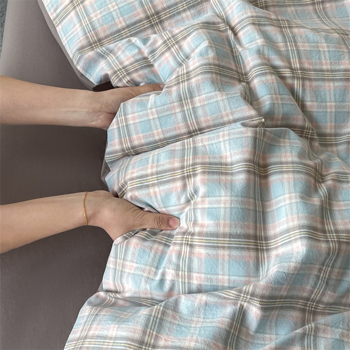 91家纺网 家纺一手货源 找家纺 曲之慕 2025新款亲肤舒适全棉纯棉色织水洗棉四件套 夕颜-兰