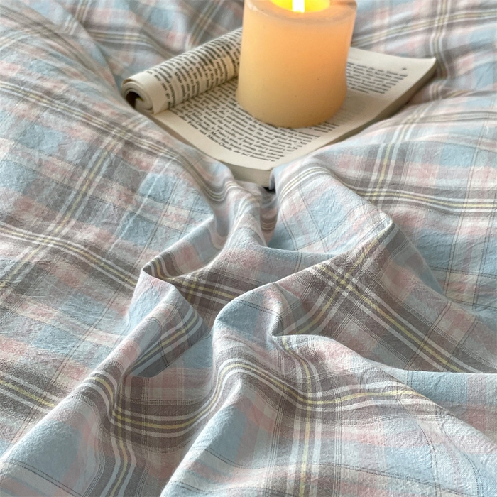 91家纺网 家纺一手货源 找家纺 曲之慕 2025新款亲肤舒适全棉纯棉色织水洗棉四件套 夕颜-兰