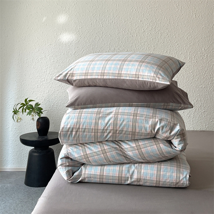 91家纺网 家纺一手货源 找家纺 曲之慕 2025新款亲肤舒适全棉纯棉色织水洗棉四件套 夕颜-兰