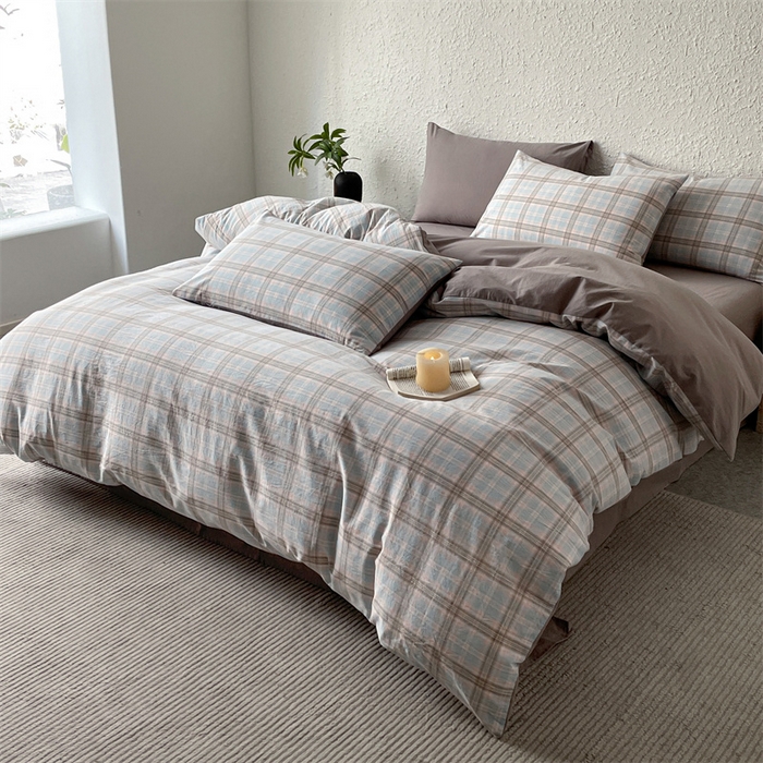 91家纺网 家纺一手货源 找家纺 曲之慕 2025新款亲肤舒适全棉纯棉色织水洗棉四件套 夕颜-兰