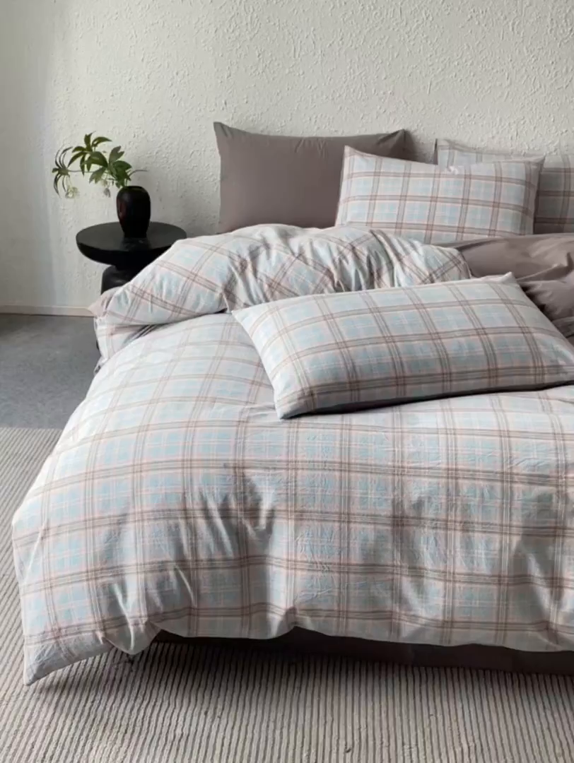 91家纺网 家纺一手货源 找家纺 曲之慕 2025新款亲肤舒适全棉纯棉色织水洗棉四件套 夕颜-兰