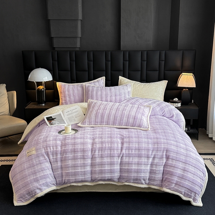 91家纺网 家纺一手货源 找家纺 宜派家纺 2025新款A类玉兔绒北极绒纯色四件套 玉兔紫【双面加绒】