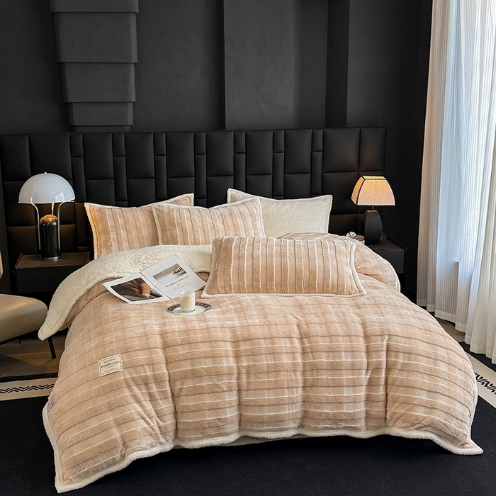 91家纺网 家纺一手货源 找家纺 宜派家纺 2025新款A类玉兔绒北极绒纯色四件套 玉兔咖【双面加绒】