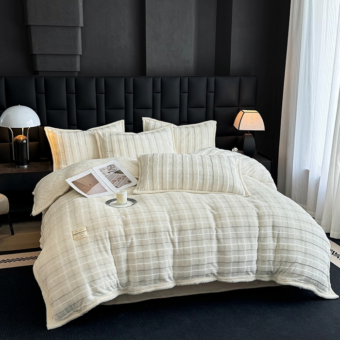 91家纺网 家纺一手货源 找家纺 宜派家纺 2025新款A类玉兔绒北极绒纯色四件套 玉兔白【双面加绒】