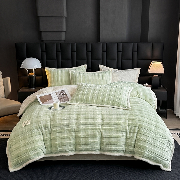 91家纺网 家纺一手货源 找家纺 宜派家纺 2025新款A类玉兔绒北极绒纯色四件套 玉兔绿【双面加绒】