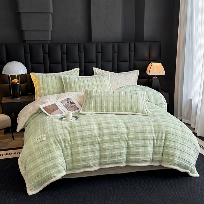 91家纺网 家纺一手货源 找家纺 宜派家纺 2025新款A类玉兔绒北极绒纯色四件套 玉兔绿【双面加绒】