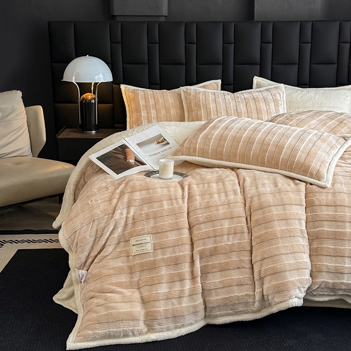 91家纺网 家纺一手货源 找家纺 宜派家纺 2025新款A类玉兔绒北极绒纯色四件套 玉兔咖【双面加绒】