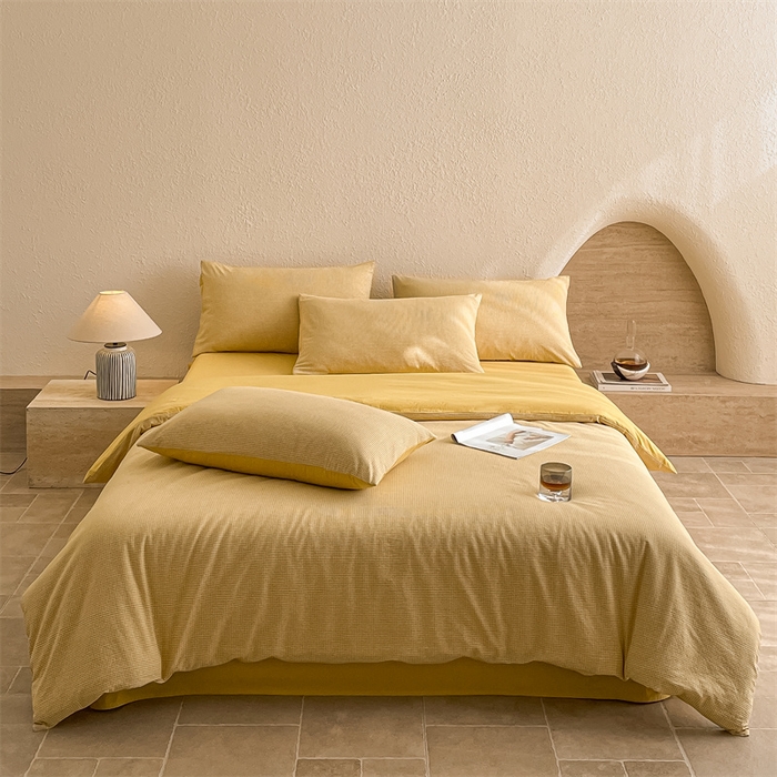 91家纺网 家纺一手货源 找家纺 （总）曲之慕 2025新款简约纯色全棉纯棉色织水洗棉四件套