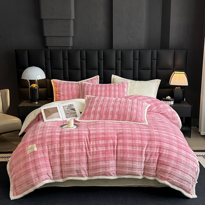 91家纺网 家纺一手货源 找家纺 宜派家纺 2025新款A类玉兔绒北极绒纯色四件套 玉兔粉【双面加绒】