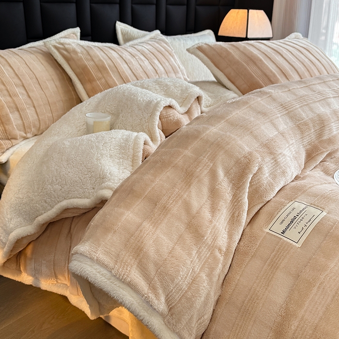 91家纺网 家纺一手货源 找家纺 宜派家纺 2025新款A类玉兔绒北极绒纯色四件套 玉兔咖【双面加绒】