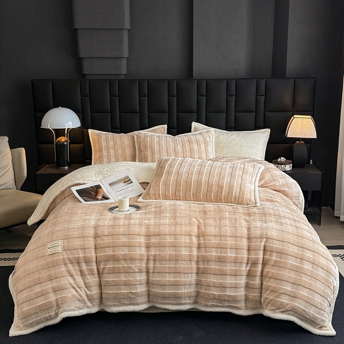 91家纺网 家纺一手货源 找家纺 宜派家纺 2025新款A类玉兔绒北极绒纯色四件套 玉兔咖【双面加绒】