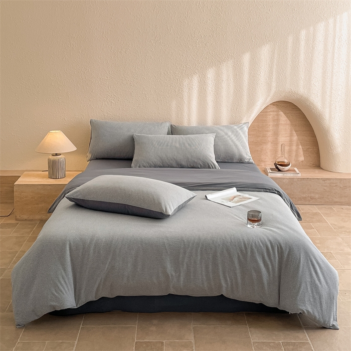 91家纺网 家纺一手货源 找家纺 （总）曲之慕 2025新款简约纯色全棉纯棉色织水洗棉四件套