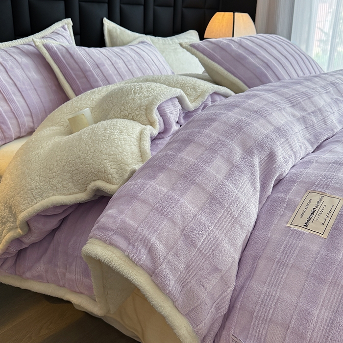 91家纺网 家纺一手货源 找家纺 宜派家纺 2025新款A类玉兔绒北极绒纯色四件套 玉兔紫【双面加绒】