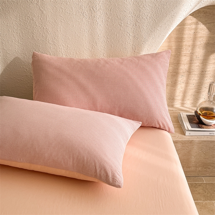 91家纺网 家纺一手货源 找家纺 曲之慕 2025新款简约纯色全棉纯棉色织水洗棉四件套 维希格调-粉