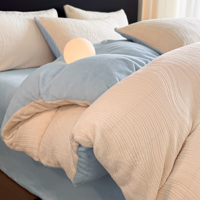 酱子 2025新款AB版烂花牛奶绒四件套 烂花-米蓝