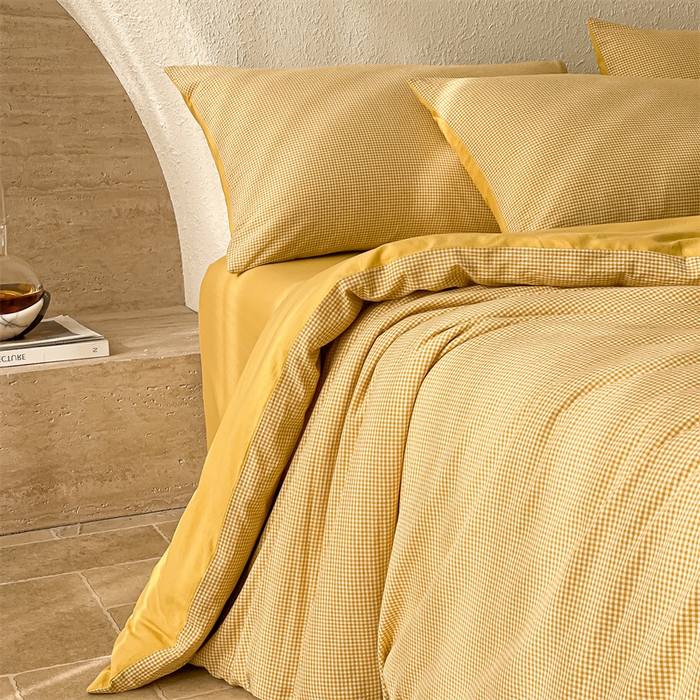 91家纺网 家纺一手货源 找家纺 曲之慕 2025新款简约纯色全棉纯棉色织水洗棉四件套 维希格调-黄