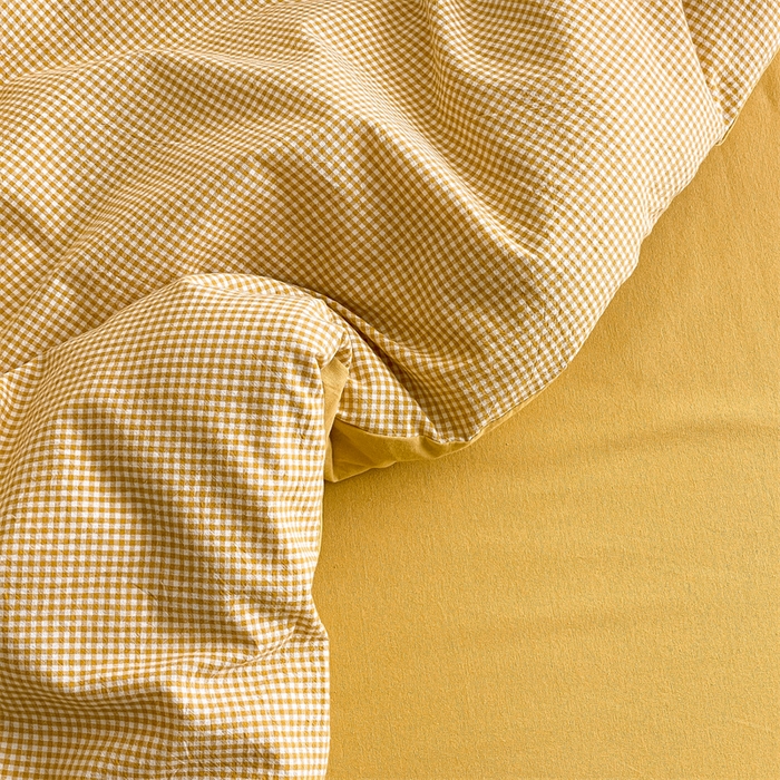 91家纺网 家纺一手货源 找家纺 曲之慕 2025新款简约纯色全棉纯棉色织水洗棉四件套 维希格调-黄