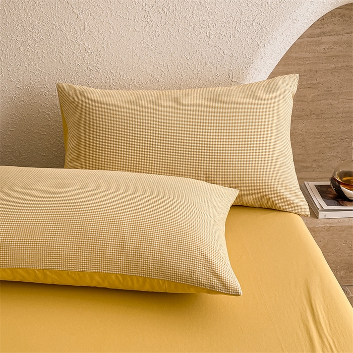 91家纺网 家纺一手货源 找家纺 曲之慕 2025新款简约纯色全棉纯棉色织水洗棉四件套 维希格调-黄