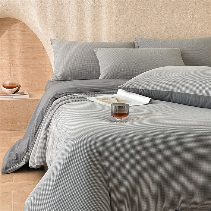 91家纺网 家纺一手货源 找家纺 曲之慕 2025新款简约纯色全棉纯棉色织水洗棉四件套 维希格调-灰