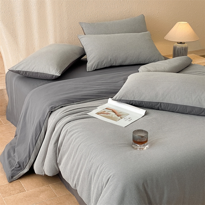 91家纺网 家纺一手货源 找家纺 曲之慕 2025新款简约纯色全棉纯棉色织水洗棉四件套 维希格调-灰