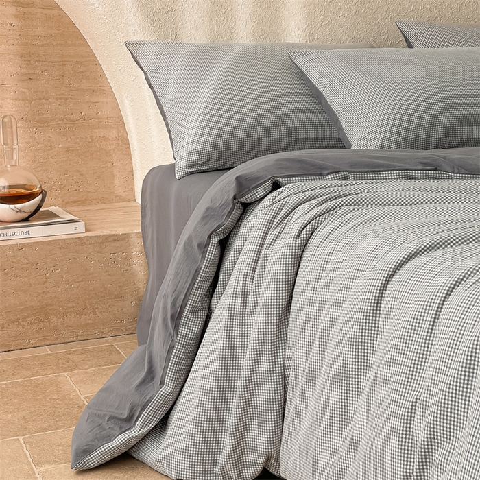 91家纺网 家纺一手货源 找家纺 曲之慕 2025新款简约纯色全棉纯棉色织水洗棉四件套 维希格调-灰